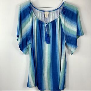 Chico’s‎ Blue & Green Striped Boho Top